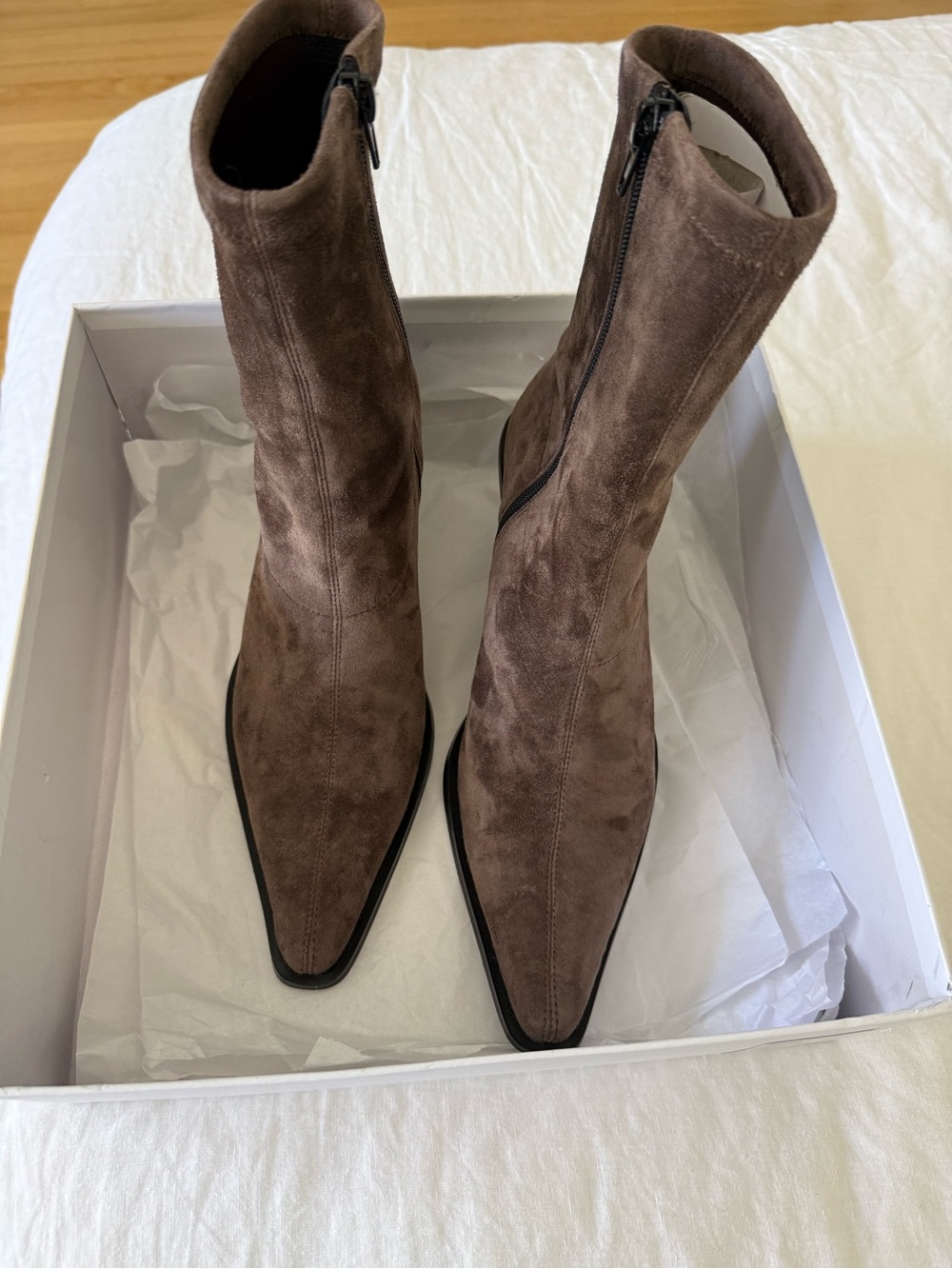 RAYE Chocolate Brown Suede Mid-Kitten Heel Ankle Boots - Picture 5 of 10